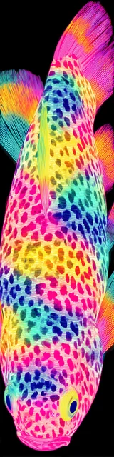 Free printable fish bookmark featuring speckled colorful fish